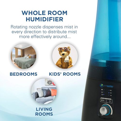  Visit the Guardian Technologies Store Pure Guardian H5450BCA Ultrasonic Warm and Cool Mist Humidifier UVC, 100 Hrs. Run Time, 2 Gal. Tank, 380 Sq. Ft. Coverage, Quiet, Filter Free, Treated Tank Resists Mold, Essential
