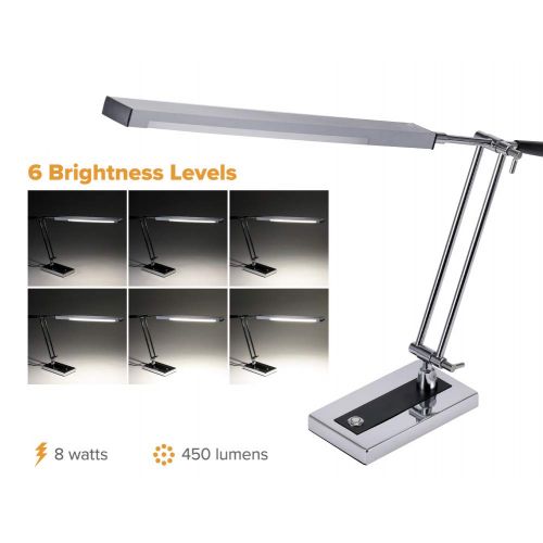  PureOptics LED Dimmable Swing Arm Desk Lamp with USB Charging Port, Natural Daylight, Chrome (VLED500)