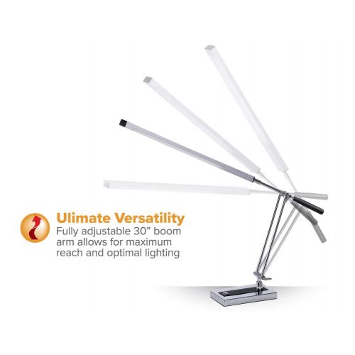  PureOptics LED Dimmable Swing Arm Desk Lamp with USB Charging Port, Natural Daylight, Chrome (VLED500)