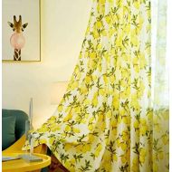 [아마존베스트]pureaqu Yellow Lemon Pattern Printed Semi Blackout Curtains 63 Inches Length for Living Room Curtain Draperies for Bedroom Grommet Top Window Panels for Kids Room 1 Panel W39 x L63