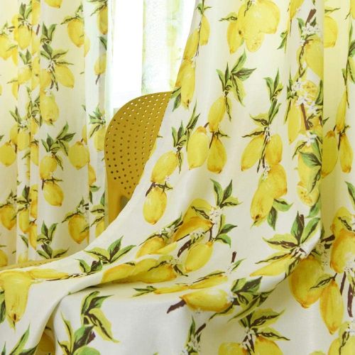  [아마존베스트]pureaqu Yellow Lemon Pattern Printed Semi Blackout Curtains 63 Inches Length for Living Room Curtain Draperies for Bedroom Grommet Top Window Panels for Kids Room 1 Panel W39 x L63
