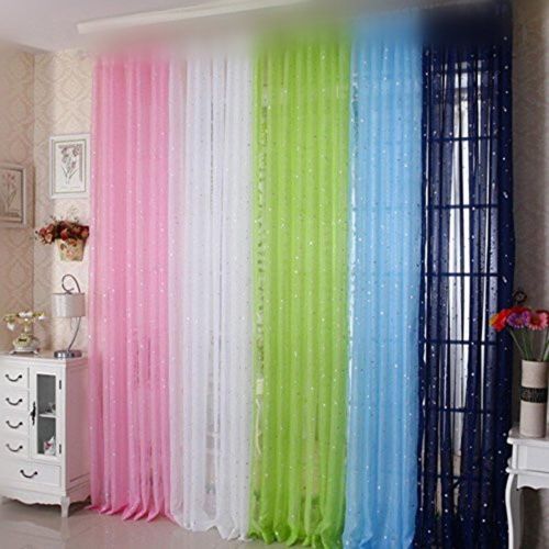  [아마존베스트]pureaqu Kids Room Window Curtain Sheer Decoration Rod Pocket Process Silver Star Voile Curtain/Drapes (1 Panel W39xH63)