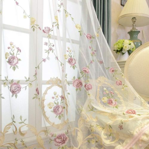  Pureaqu pureaqu 1 Panel Luxury European Style Curtains Embroidered Floral Grommet Top Curtain Fabric For Living Room Semi Blackout Darkening Window DrapesTreatment for Bedroom W75 x H84 I