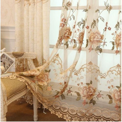  Pureaqu pureaqu 1 Panel Luxury European Style Curtains Embroidered Floral Grommet Top Curtain Fabric For Living Room Semi Blackout Darkening Window DrapesTreatment for Bedroom W75 x H84 I