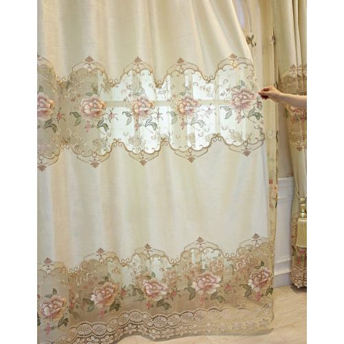  Pureaqu pureaqu 1 Panel Luxury European Style Curtains Embroidered Floral Grommet Top Curtain Fabric For Living Room Semi Blackout Darkening Window DrapesTreatment for Bedroom W75 x H84 I