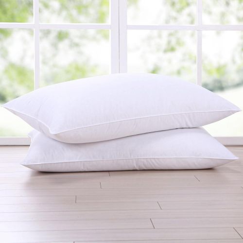  [아마존 핫딜] Puredown puredown Natural Goose Down Feather White Pillow Inserts, 100% Egyptian Cotton Fabric Cover Bed Pillows, Set of 2 King Size