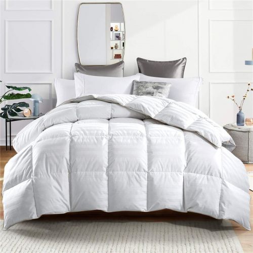  Puredown puredown Goose Down Comforter-600 Fill Power Twin XL-Cotton Shell 500TC-Stripe White