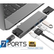 Purefix USB C Hub, Best 7-in-1 Dual Type-C Docking Station Adapter for MacBook Pro 2016/2017/2018 13 15 Air 18: Gigabit Ethernet, Power Delivery, Thunderbolt 3, 4K HDMI, MicroSD/SD Card Re