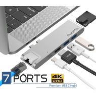 Purefix USB C Hub, Best 7-in-1 Dual Type-C Docking Station Adapter for MacBook Pro 2016/2017/2018 13 15 Air 18: Gigabit Ethernet, Power Delivery, Thunderbolt 3, 4K HDMI, MicroSD/SD Card Re