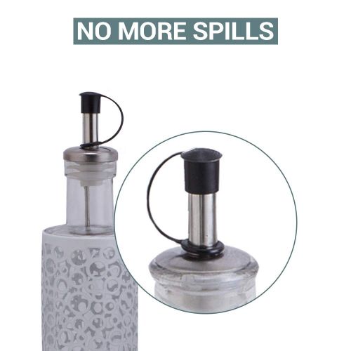  Purelife Salt and Pepper Shakers & Vinegar and Olive Oil Dispensers for the Kitchen - Airtight Glass Condiment Jars & Refillable Bottles - Covered in Protective Metal & Stainless Steel (Whi
