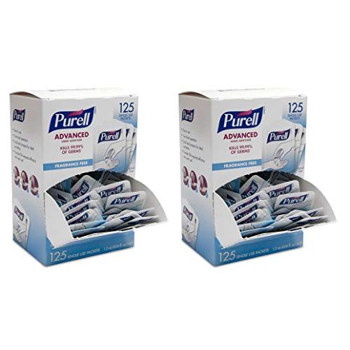  Purell NBDJHHJH Advanced Hand Sanitizer Singles - Travel Size Single Use Individual Portable Packets, 125 Count Self Dispensing Packets in a Display Box - 9620-12-125EC 2 Boxes (125 Packs