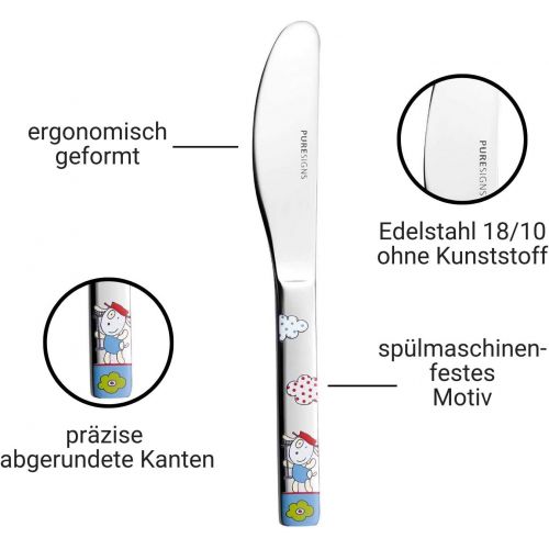  Puresigns ONE Ferme Kindergeschirr Bauernhof Porzellan Kinderbesteck Edelstahl Poliert Silber 7-teilig