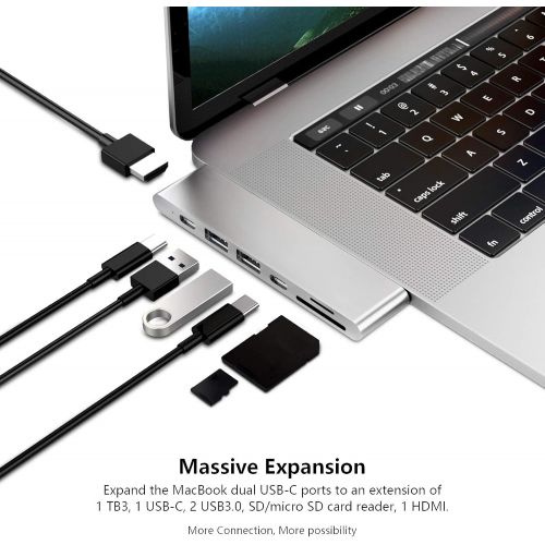  Purgo USB C Hub Adapter Dongle for MacBook Air 2018, MacBook Pro 201820172016, 50Gbps Type C Hub with 4K HDMI, Thunderbolt 3 5K@60Hz, 100W Power Delivery, 2 USB 3.0 and SDMicro