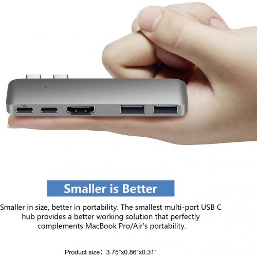  Purgo USB C Hub Adapter Dongle for MacBook Air 2018, MacBook Pro 201820172016, Ultra Slim Type C Hub with 4K HDMI, 100W Power Delivery, 40Gbps Thunderbolt 3 5K@60Hz and 2xUSB 3.0