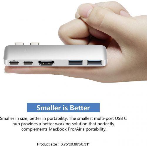  Purgo USB C Hub Adapter Dongle for MacBook Air 2018, MacBook Pro 201820172016, Ultra Slim Type C Hub with 4K HDMI, 100W Power Delivery, 40Gbps Thunderbolt 3 5K@60Hz and 2xUSB 3.0