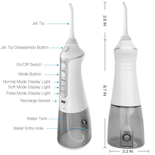  Water Flosser Cordless,Puridea Professional Dental Gum Flosser With 4 Jet Tips For Braces and Teeth Whitening