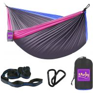 Purjoy Camping Hammock Single & Double Portable Hammocks with 2 Tree Straps (18Loops/13.2Ft Total),Lightweight Nylon Parachute Hammocks for Backpacking,Travel,Beach,Backyard,Patio,Hiking