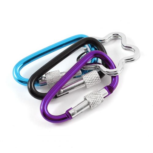  Purple Blue Black Aluminum Alloy Screw Lock Split Ring Keyring Carabiner Hook by Unique Bargains