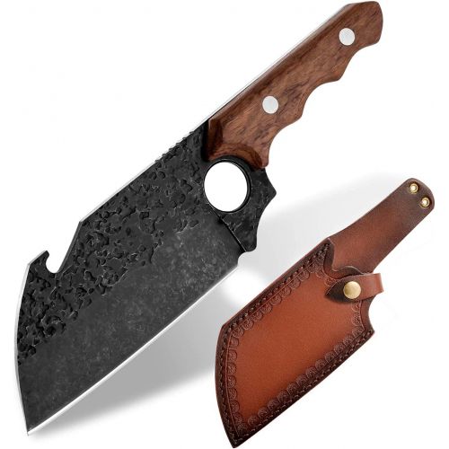  Purple Dragon Boning Knife Hand Forged Chef Knife with Leather Sheath Gift Box Bottle Opener Design Sharp Meat Butcher Cleaver Kitchen Knife for Kitchen Outdoor BBQ Camping