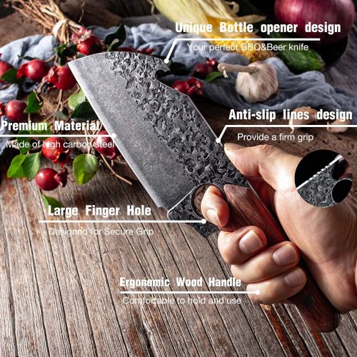  Purple Dragon Boning Knife Hand Forged Chef Knife with Leather Sheath Gift Box Bottle Opener Design Sharp Meat Butcher Cleaver Kitchen Knife for Kitchen Outdoor BBQ Camping