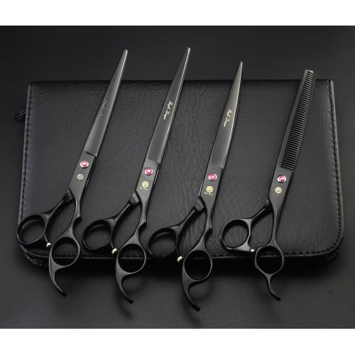  Purple Dragon 8 Inch Professional Pet Grooming Scissors Dog Thinning Shear Curved Scissor Sets with Bag