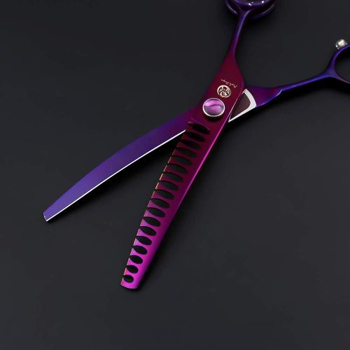  Purple Dragon 7.0 Purple Downward Curved Pet Grooming Curved Scissors/Chunker Shear with Adjustment Screw- Perfect for Professional Pet Groomer