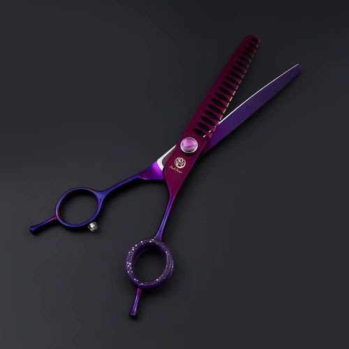  Purple Dragon 7.0 Purple Downward Curved Pet Grooming Curved Scissors/Chunker Shear with Adjustment Screw- Perfect for Professional Pet Groomer