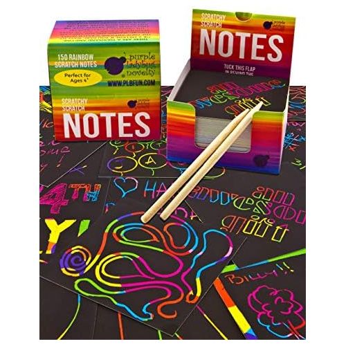  [아마존베스트]Purple Ladybug Novelty Rainbow Scratch Off Mini Notes + 2 Stylus Pens Kit: 150 Sheets of Rainbow Scratch Paper for Kids Arts and Crafts, Airplane or Car Travel Toys - Cute Unique Gift Idea for Kids, Girl