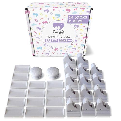  [아마존베스트]Purple Safety Magnetic Baby Safety Locks for Cabinets & Drawers - Baby Proof & Easy Install - No Screws or Drilling -...