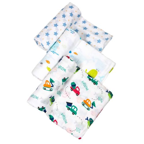  Purrfectzone PurrfectZone Silky Soft Large Bamboo Muslin Swaddle Blankets (Boys, Car)