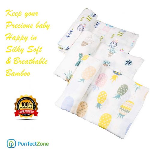  Purrfectzone PurrfectZone Silky Soft Large Bamboo Muslin Swaddle Blankets (Neutral, Pineapple)