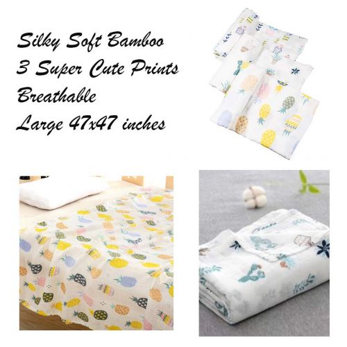  Purrfectzone PurrfectZone Silky Soft Large Bamboo Muslin Swaddle Blankets (Neutral, Pineapple)