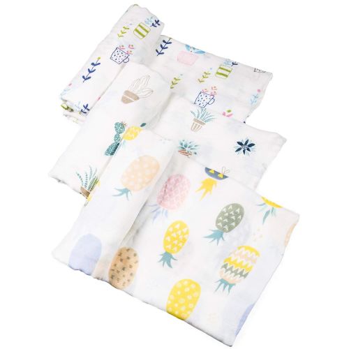  Purrfectzone PurrfectZone Silky Soft Large Bamboo Muslin Swaddle Blankets (Neutral, Pineapple)