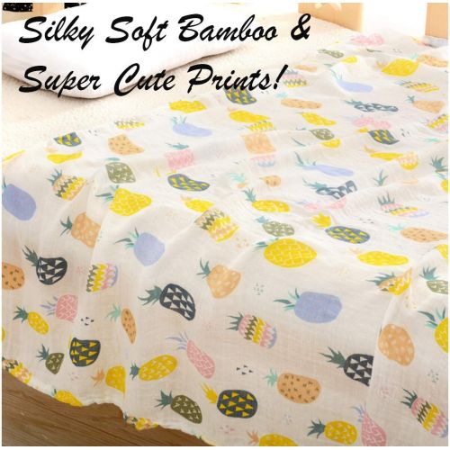  Purrfectzone PurrfectZone Silky Soft Large Bamboo Muslin Swaddle Blankets (Neutral, Pineapple)