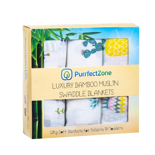  Purrfectzone PurrfectZone Silky Soft Large Bamboo Muslin Swaddle Blankets (Neutral, Pineapple)