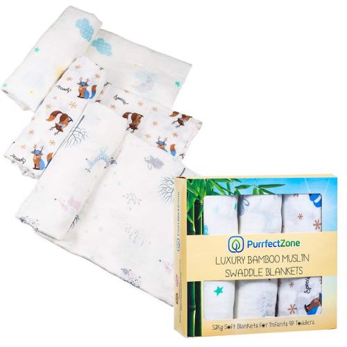  Purrfectzone PurrfectZone Silky Soft Large Bamboo Muslin Swaddle Blankets (Neutral, Moon)