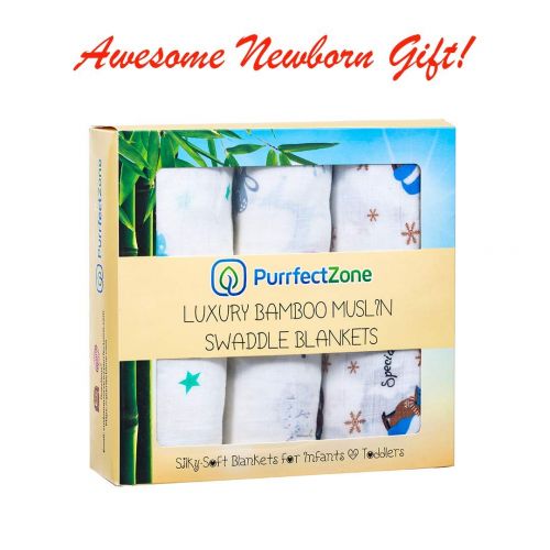  Purrfectzone PurrfectZone Silky Soft Large Bamboo Muslin Swaddle Blankets (Neutral, Moon)