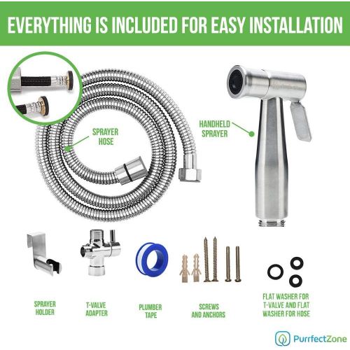  Purrfectzone Bidet Sprayer for Toilet; Handheld Bidet Toilet Sprayer (Brushed Nickel, Regular Toilet)