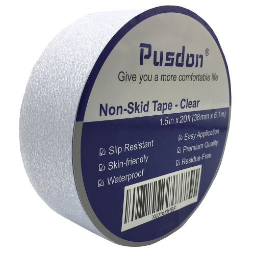  Pusdon Clear Anti Slip Tape 3 Pack, 2-Inch x 20Ft Each Roll, Wooden Stairs Safety-Walk Tub and Shower Treads, Non Skid Bath and Shower Tape