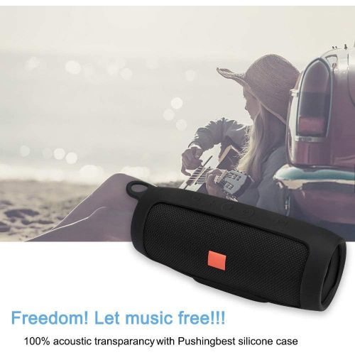  Pushingbest Silicone Case for JBL Charge 4 Portable Waterproof Wireless Bluetooth Speaker (Black)