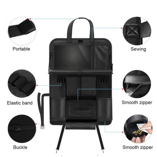  Pushingbest Back Seat Car Organizer, Car Organizer for Kids Toy Bottles Storage Foldable Dining Table Clear Tablet Holder Family Road Trip Accessories (Black 1PC)