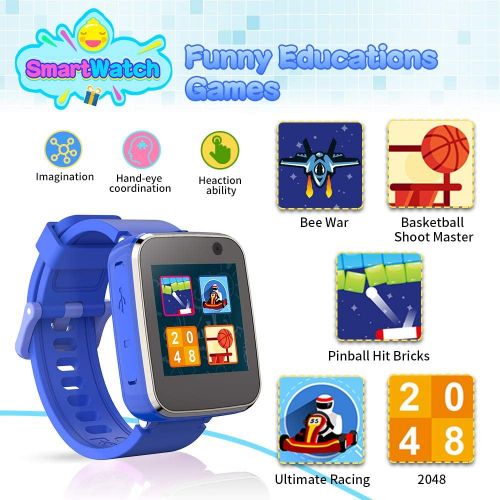  [아마존베스트]Pussan Smart Watch for Kids Watch Boys Toddler Watch Toys for 3-8 Year Old Kids Smart Watches Touchscreen USB Charging with Camera Player Flashlight Game Watch for Kids Christmas B