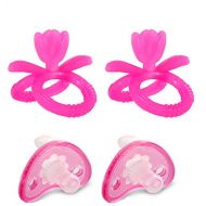 Putti Atti Set of 2 Silicone Flower Teethers and 2 Large Pacifiers, Pink