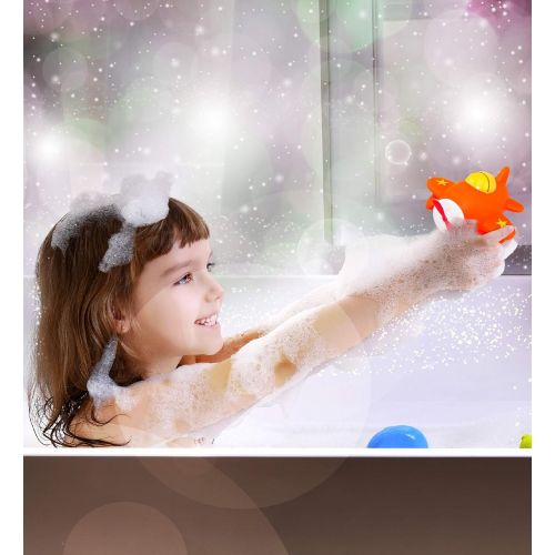  Puzzled Airplane Water Squirter Rubber Bath Toy, 3 Inch Adorable Floating Animal Squirties Interactive BPA Free Swimming Bathtub Buddies Fun Pool Infant And Toddler Bathing Aeropla