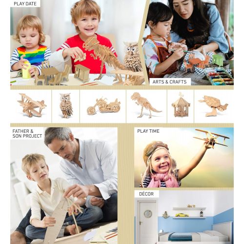  Puzzled 3D Puzzle Dining Room Dollhouse Set Wood Craft Construction Model Kit, Fun & Educational DIY Wooden Toy Assemble Model Unfinished Crafting Hobby Puzzle to Build & Paint for