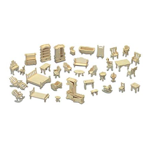  Puzzled Wooden Dollhouse Furniture Set 3D Puzzle