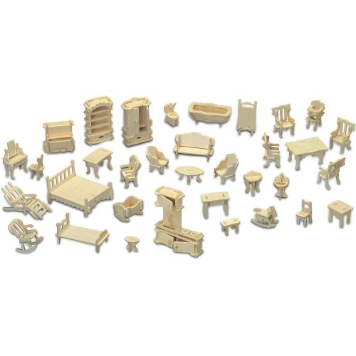  Puzzled Wooden Dollhouse Furniture Set 3D Puzzle