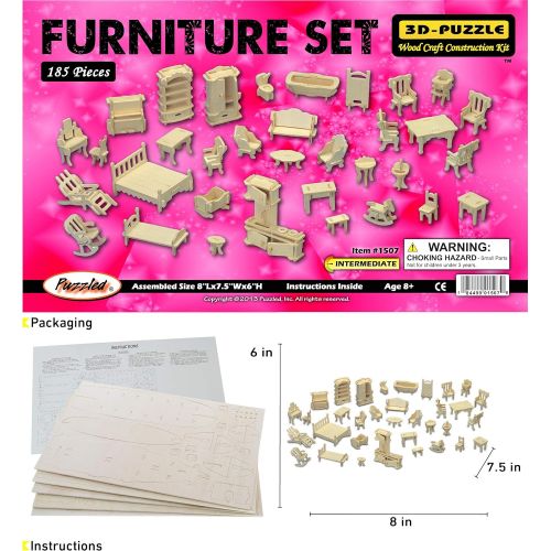  Puzzled Wooden Dollhouse Furniture Set 3D Puzzle