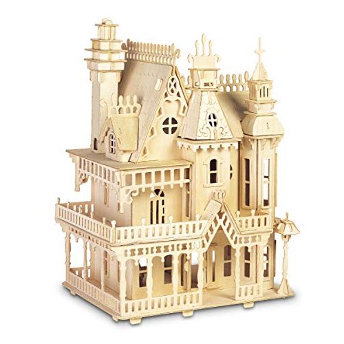  Puzzled 3D Puzzle Fantasy Villa Dollhouse Set Wood Craft Construction Model Kit, Fun & Educational DIY Wooden Toy Assemble Unfinished Craft Hobby Puzzle to Build and Paint for Deco