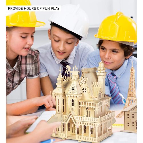  Puzzled 3D Puzzle Fantasy Villa Dollhouse Set Wood Craft Construction Model Kit, Fun & Educational DIY Wooden Toy Assemble Unfinished Craft Hobby Puzzle to Build and Paint for Deco